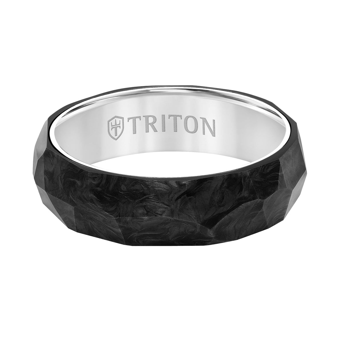 Flat Edge Forged Carbon Contemporary Wedding Band