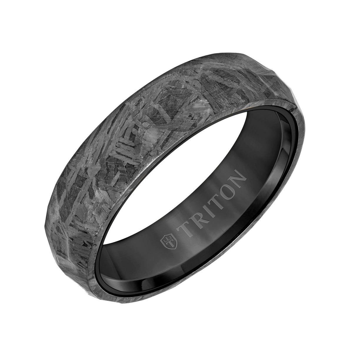 6MM Black Tungsten Carbide Ring - Hammered Meteorite Edge to Edge