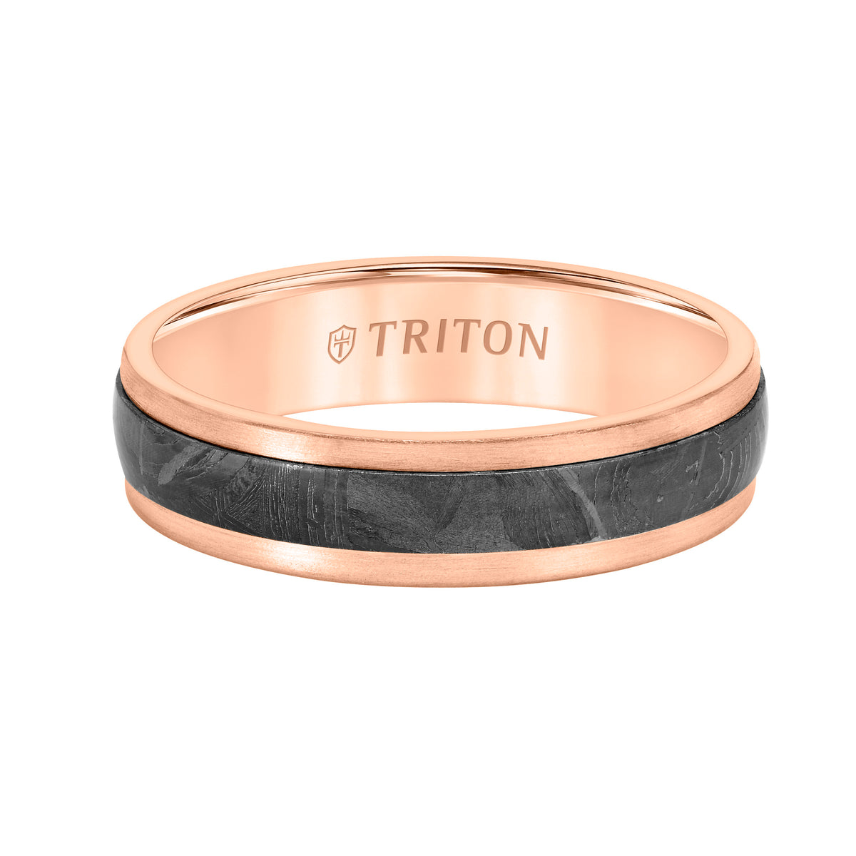 5.5MM Meteorite +14K Gold Ring - Flat Profile with Step Edge