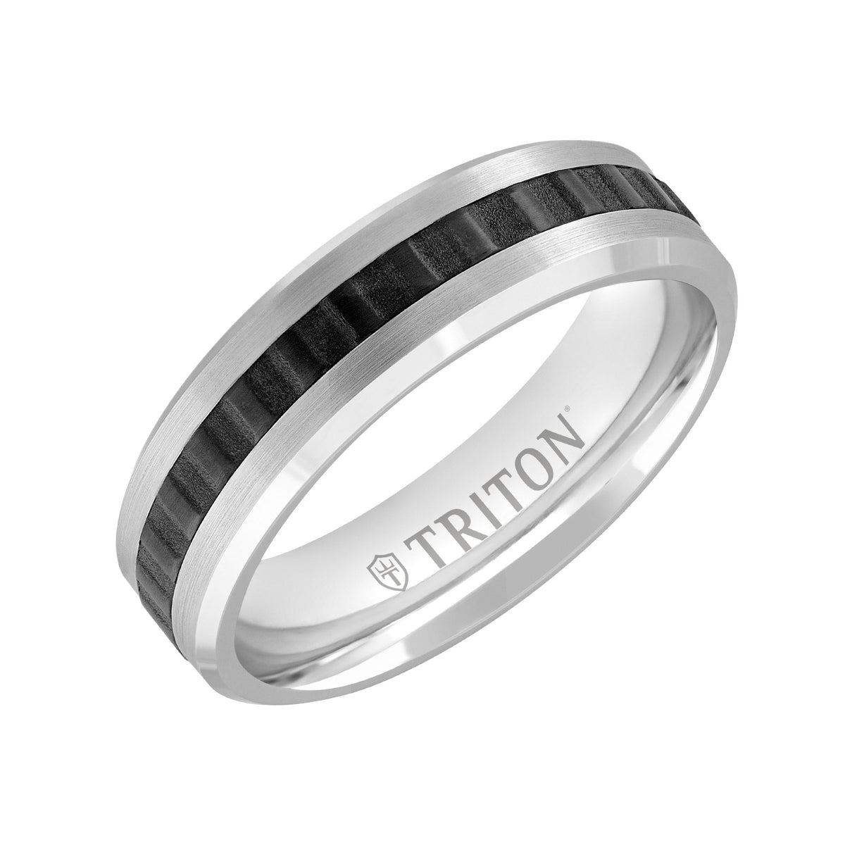 6MM 14k Gold Ring + Black Titanium Accordion Inlay with Bevel Edge