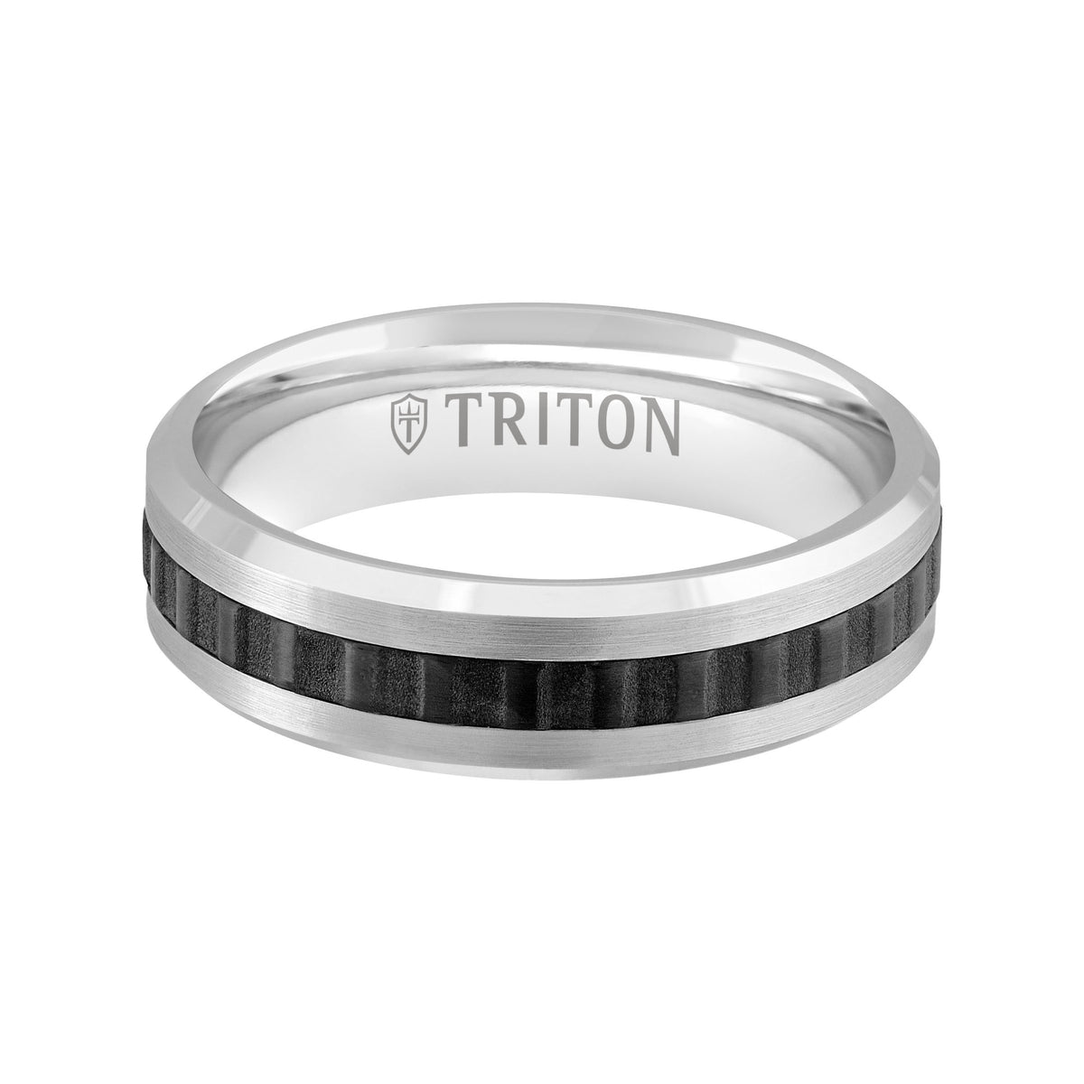 6MM 14k Gold Ring + Black Titanium Accordion Inlay with Bevel Edge