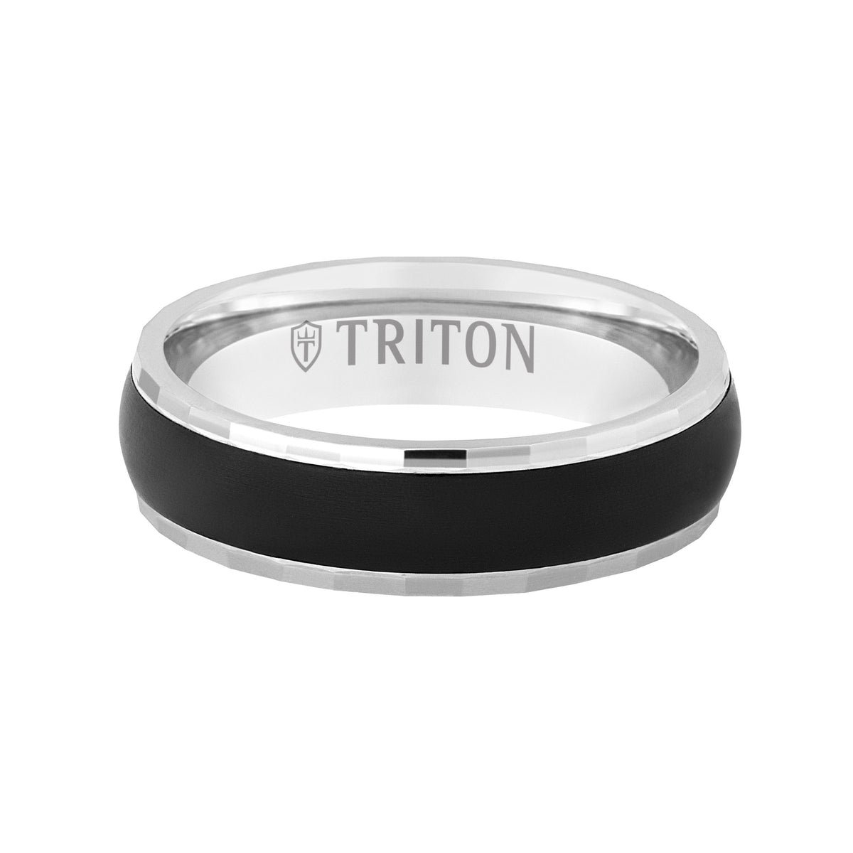 6MM 14k Gold Ring + Black Titanium Inlay with Dome Profile and Faceted Edge