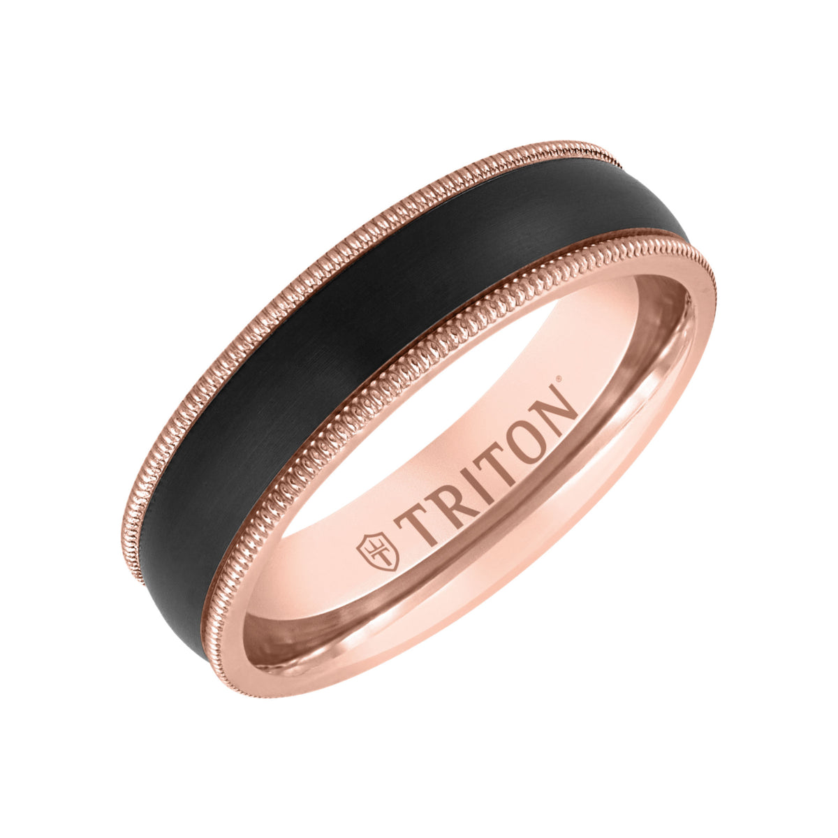 6MM 14k Gold Ring + Black Titanium Inlay with Milgrain Edge