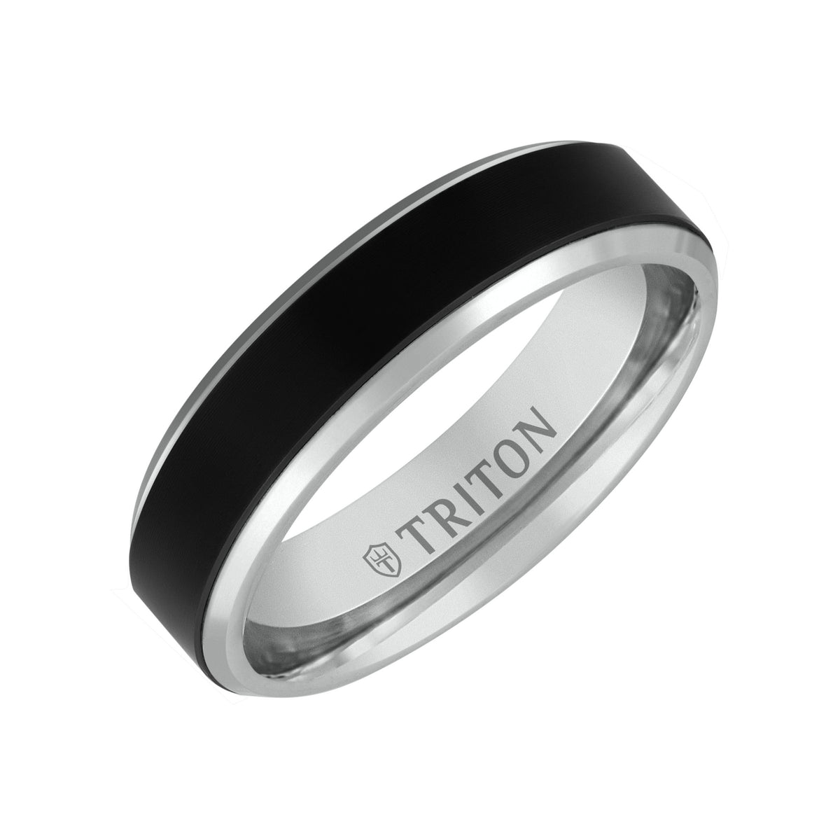 6MM 14k Gold Ring + Black Titanium Wide Inlay with Bevel Edge