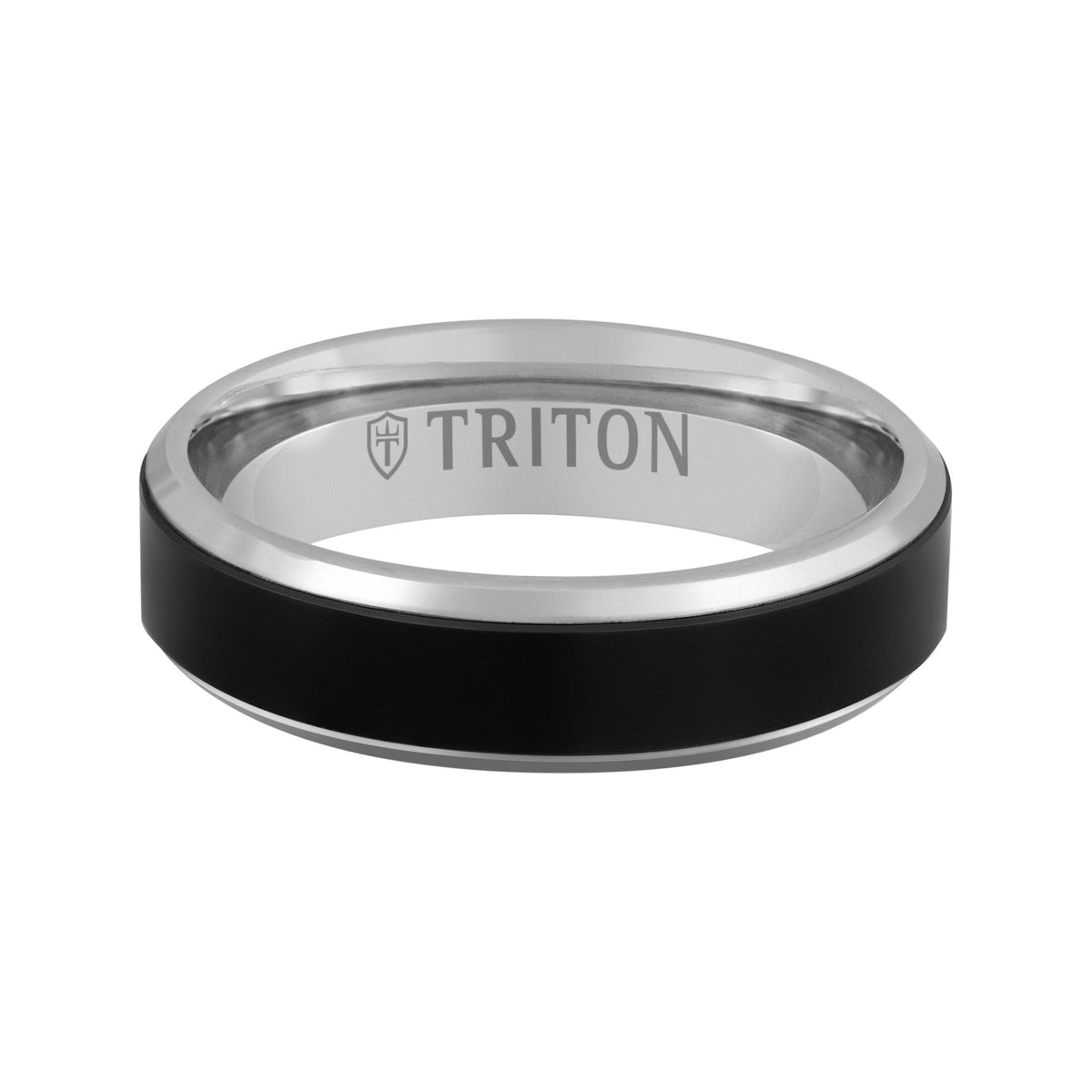 6MM 14k Gold Ring + Black Titanium Wide Inlay with Bevel Edge