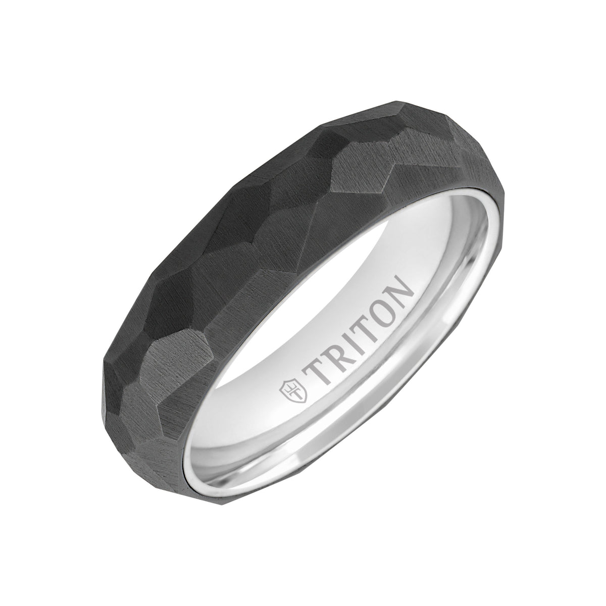 6MM Black Titanium and 18kt Ring with Faceted Brushed Finish