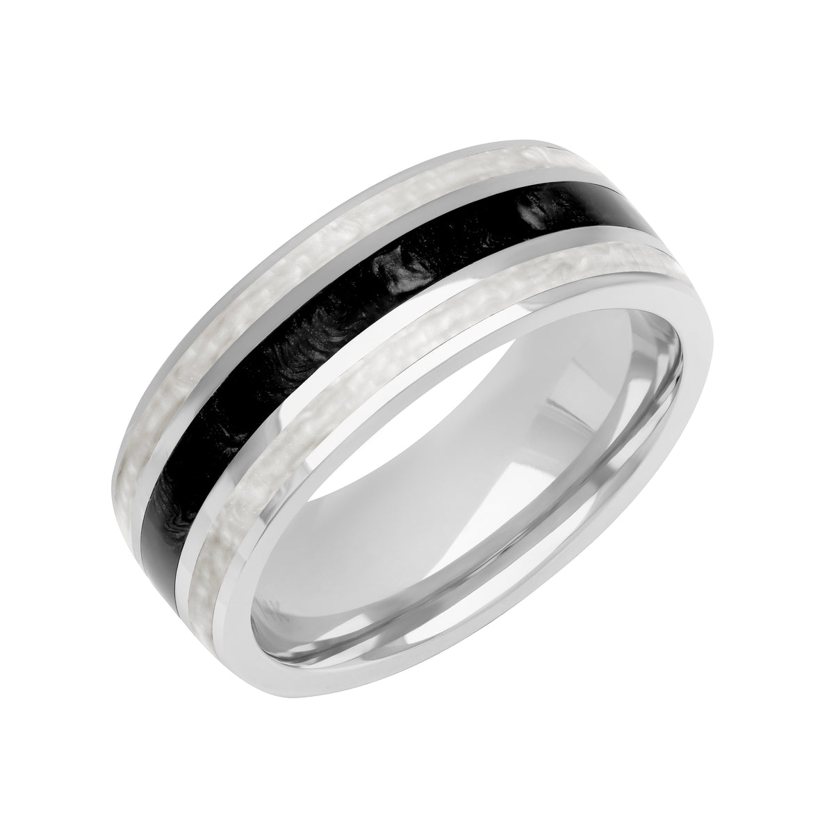 8MM Dome Tri Color Edge to Edge with Ceram8 Inlay Wedding Band