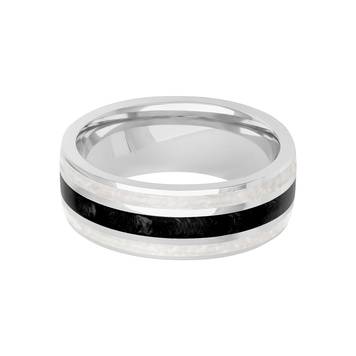 8MM Dome Tri Color Edge to Edge with Ceram8 Inlay Wedding Band