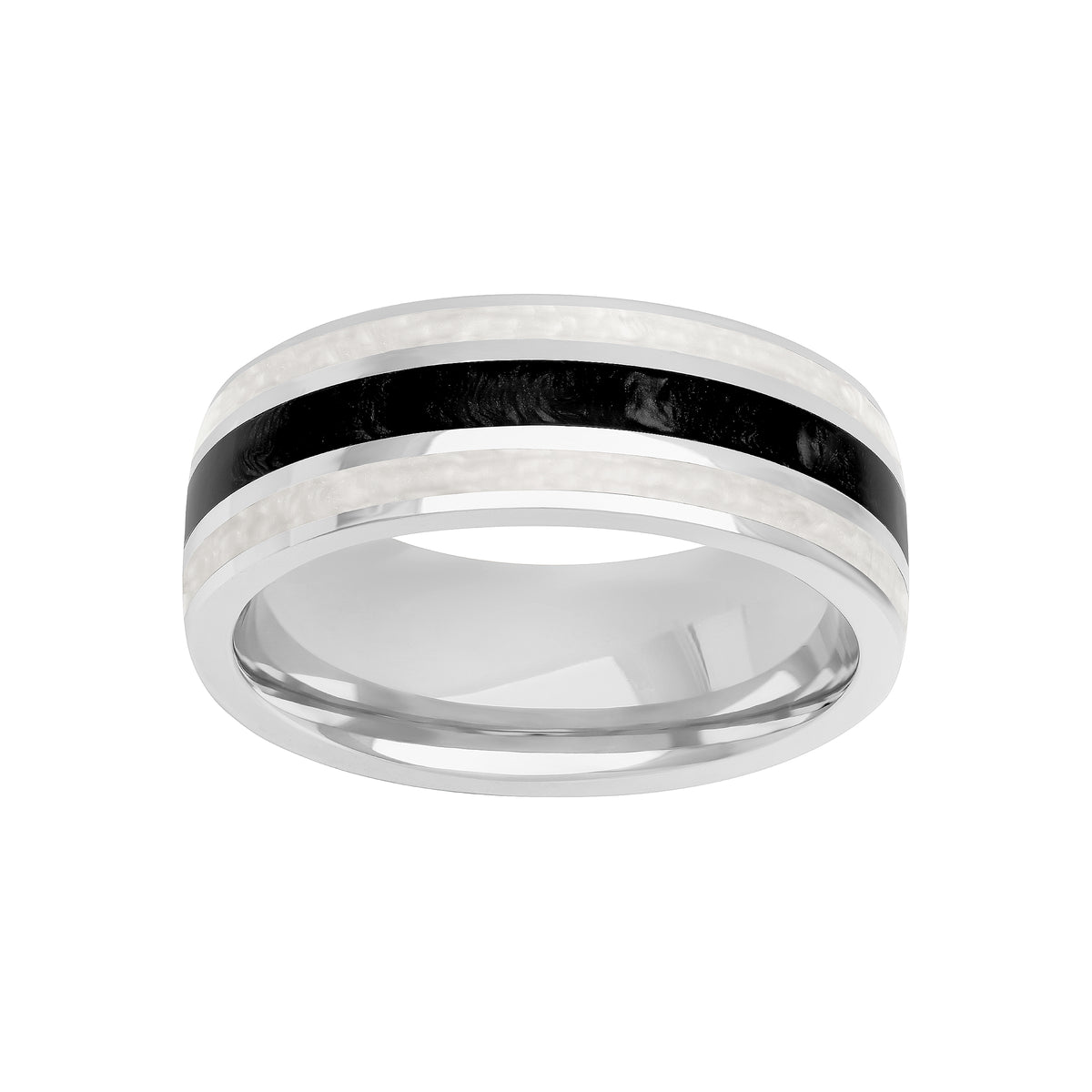 8MM Dome Tri Color Edge to Edge with Ceram8 Inlay Wedding Band