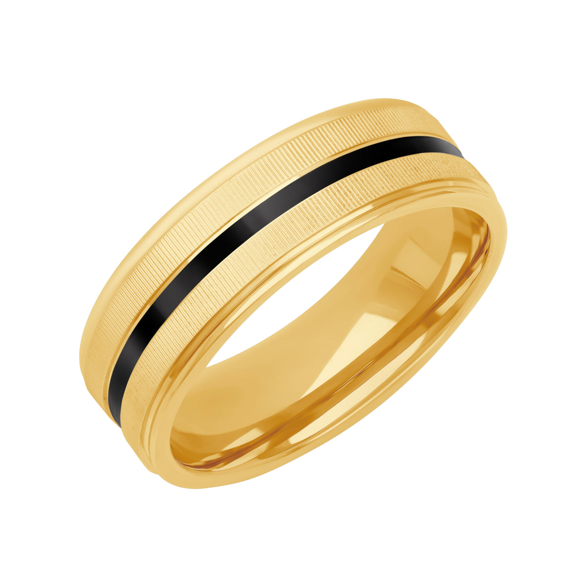 7MM Flat Coin Edge Texture with Ceram8 Center Line Inlay Wedding Band