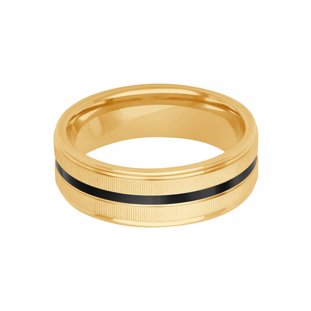 7MM Flat Coin Edge Texture with Ceram8 Center Line Inlay Wedding Band