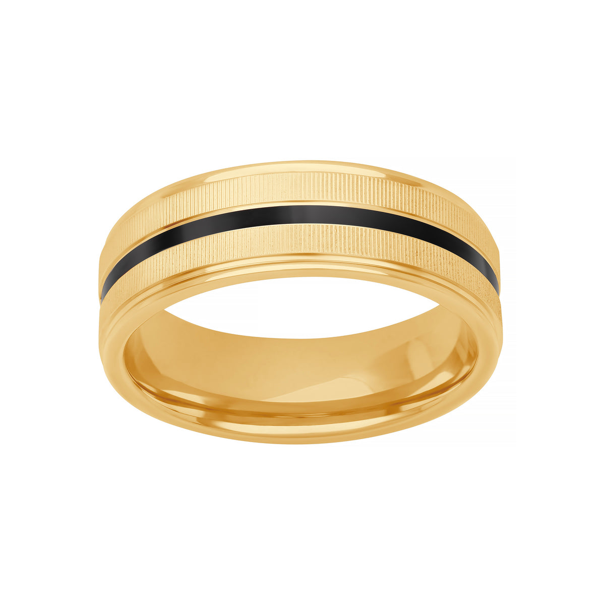 7MM Flat Coin Edge Texture with Ceram8 Center Line Inlay Wedding Band