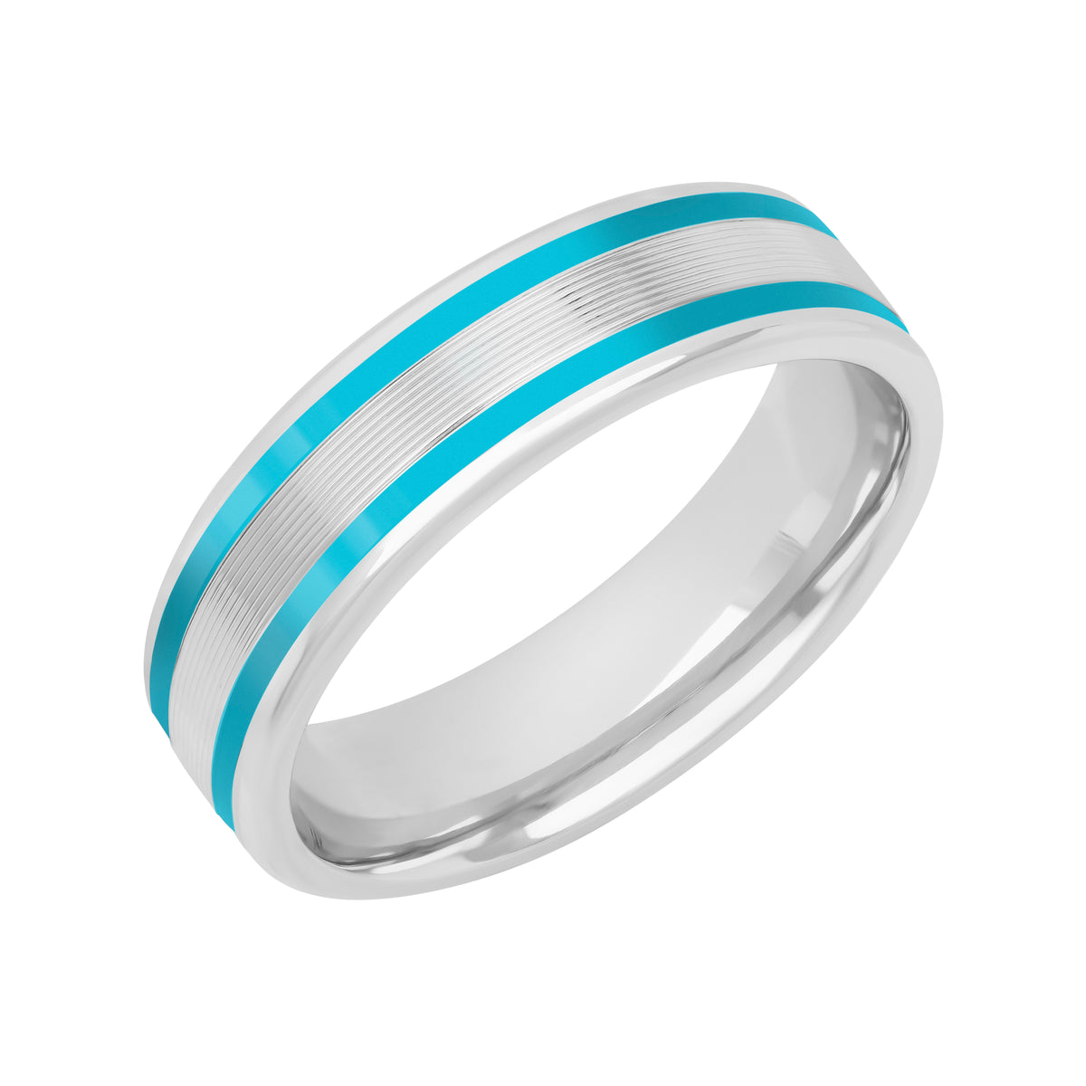 6MM Ceram8 Double Stripe Inlay with Flat Serrated Center Wedding Band