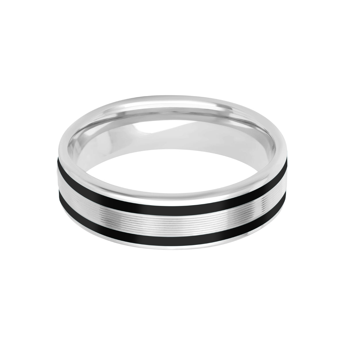 6MM Ceram8 Double Stripe Inlay with Flat Serrated Center Wedding Band