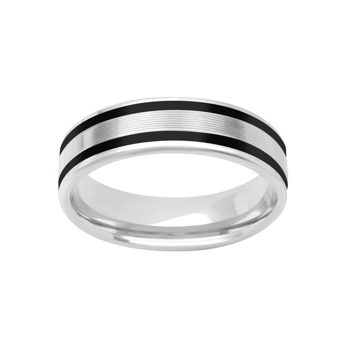 6MM Ceram8 Double Stripe Inlay with Flat Serrated Center Wedding Band