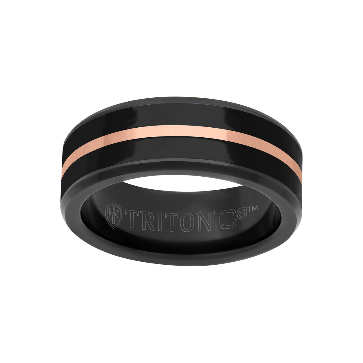 8MM Tungsten Carbide Ring - Ceramic C8 Inlay with  Center Line and Broken Edge