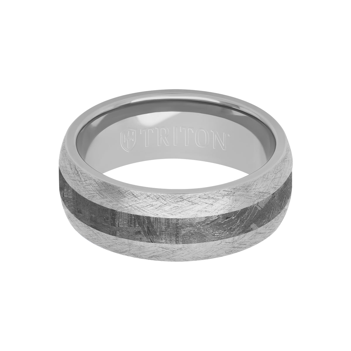 8MM Tungsten Carbide Ring - Meteorite Inlay with Domed Channel and Dome Edge