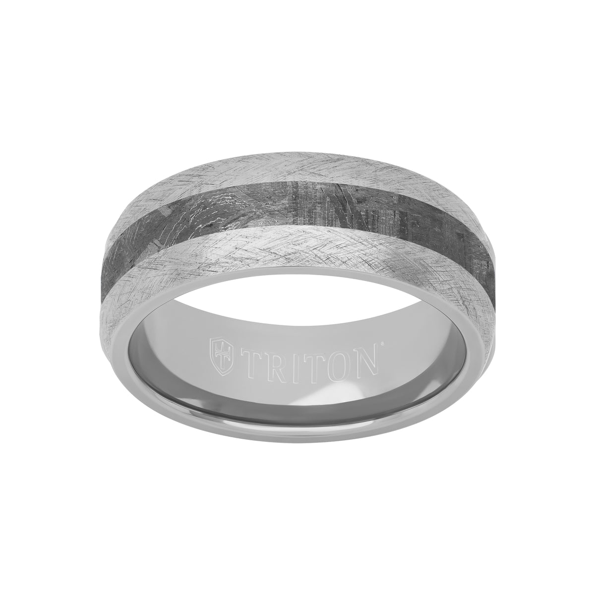 8MM Tungsten Carbide Ring - Meteorite Inlay with Domed Channel and Dome Edge