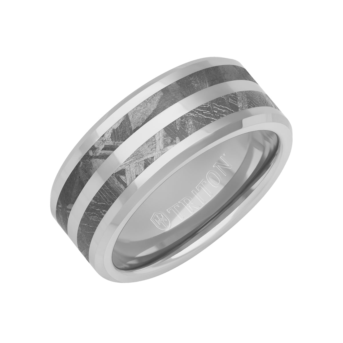 9MM Tungsten Carbide Ring - Double Row Meteorite Inlay Edge To Edge