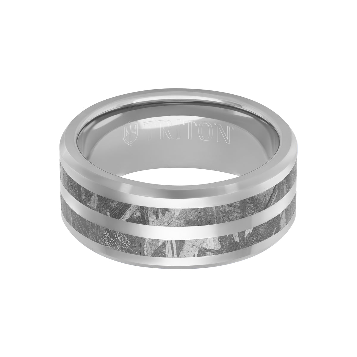 9MM Tungsten Carbide Ring - Double Row Meteorite Inlay Edge To Edge