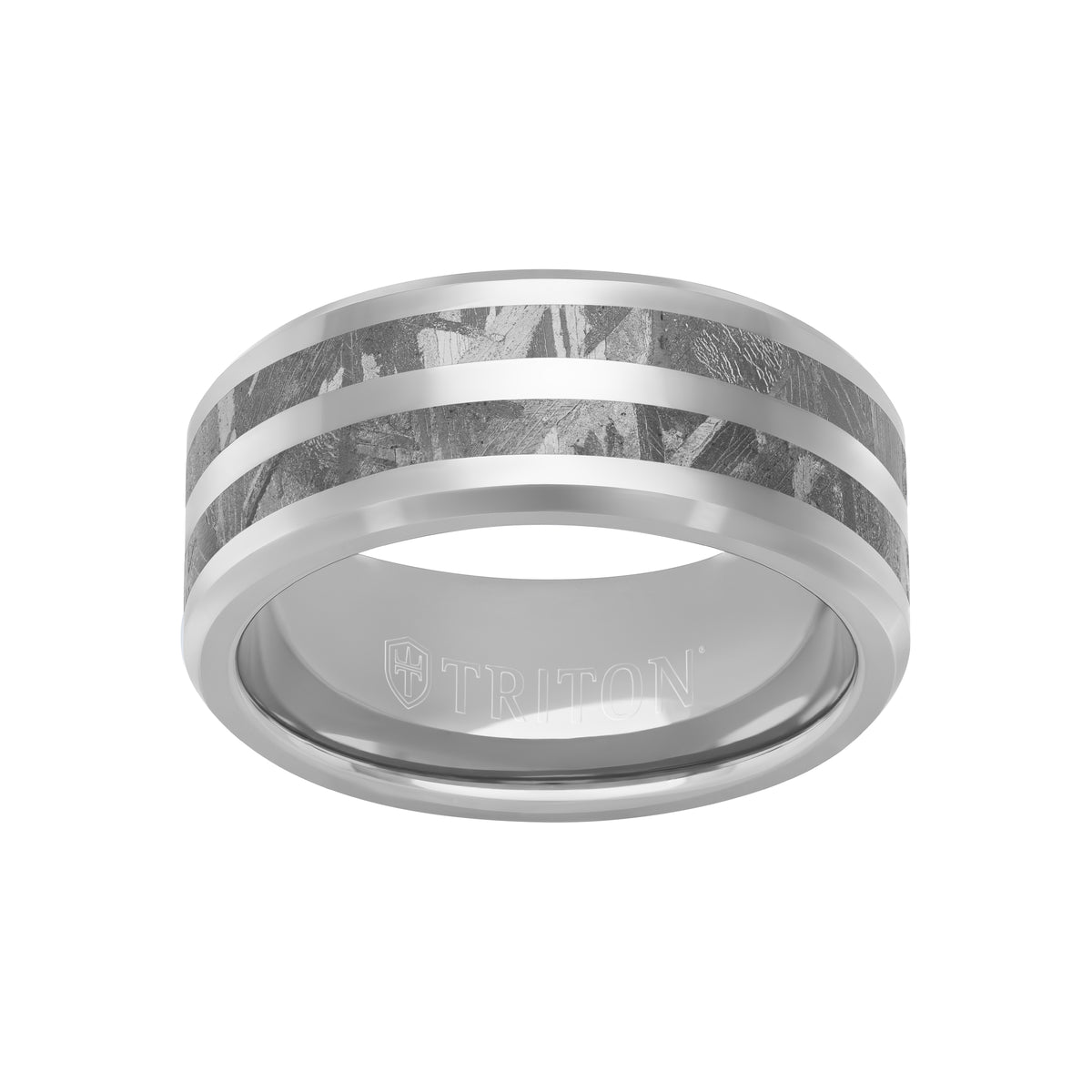 9MM Tungsten Carbide Ring - Double Row Meteorite Inlay Edge To Edge