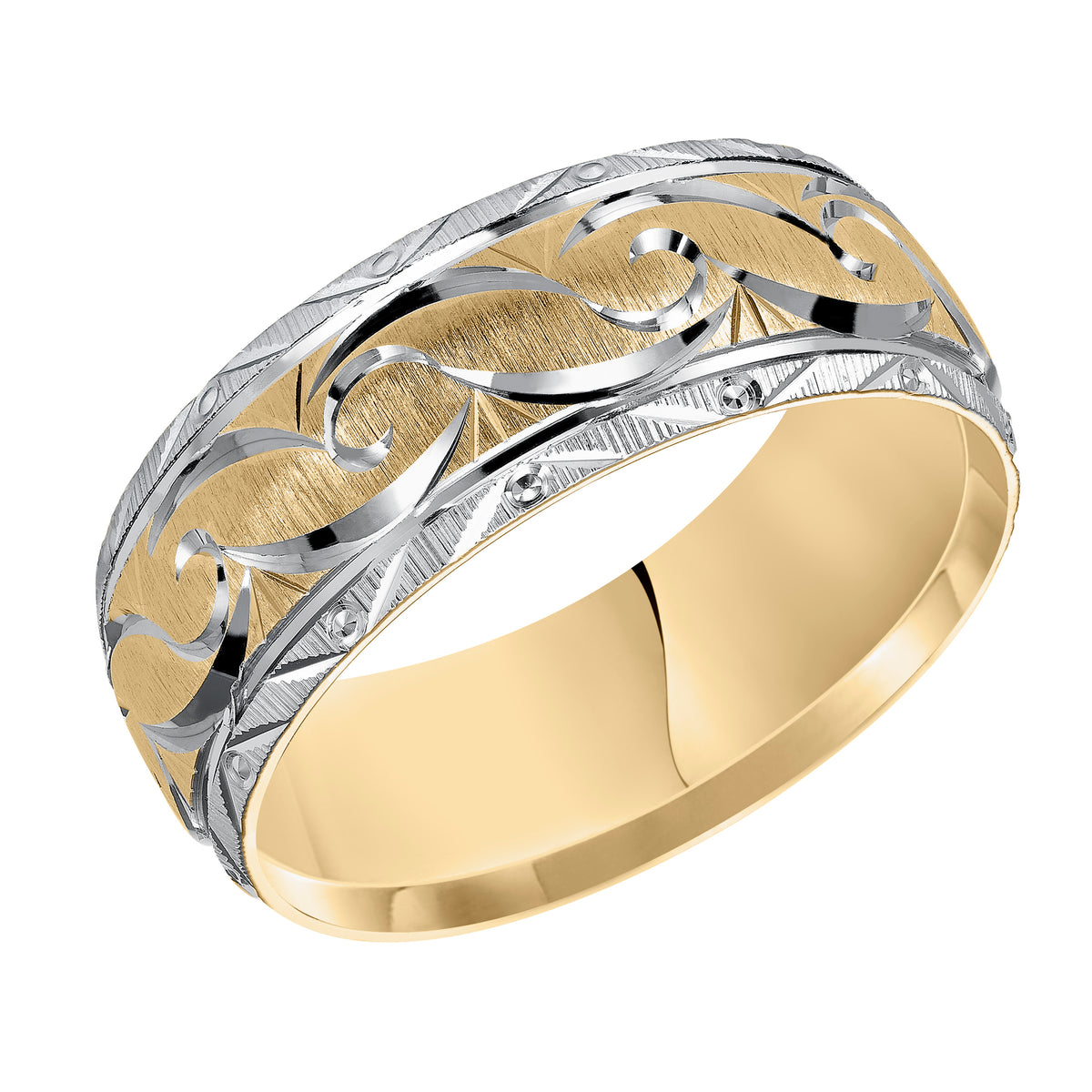 Low Dome Flat Edge Carved Wedding Band