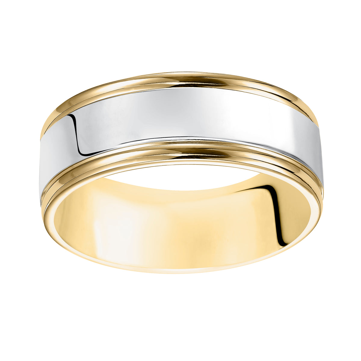 Sleek and crisp, Comfort Fit wedding band is striking with its bright polished finish and round edges