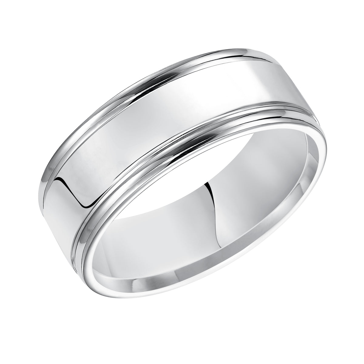 Sleek and crisp, Comfort Fit wedding band is striking with its bright polished finish and round edges
