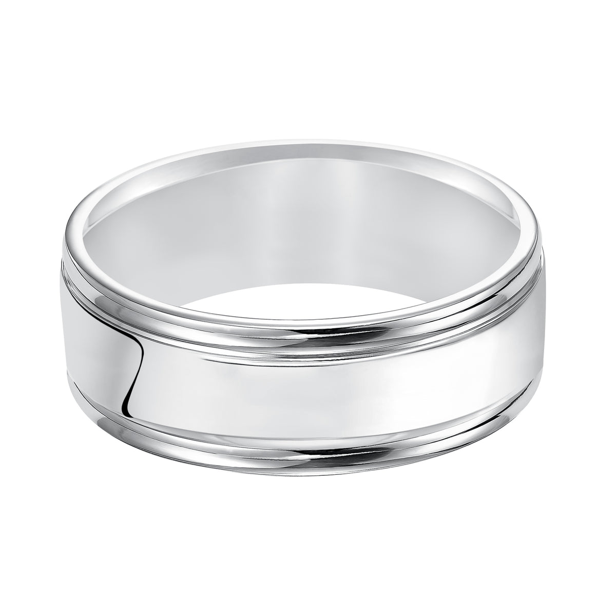 Sleek and crisp, Comfort Fit wedding band is striking with its bright polished finish and round edges