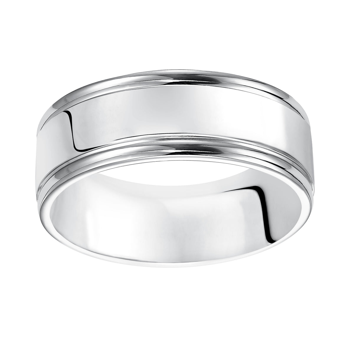 Sleek and crisp, Comfort Fit wedding band is striking with its bright polished finish and round edges