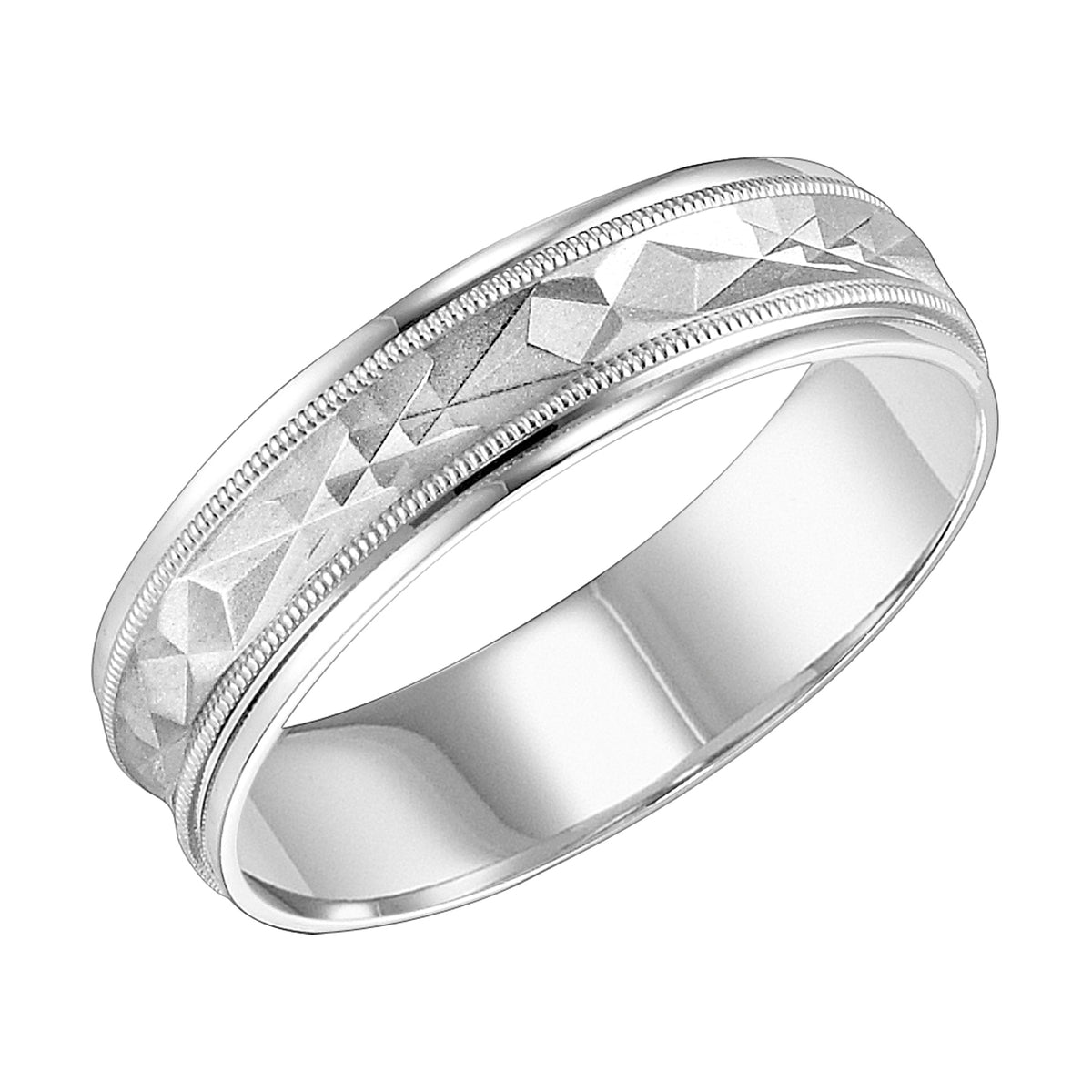 Featuring a brushed, robust cut design with milgrain and round edges, this Comfort Fit wedding band is perfect for the groom who appreciates individual style