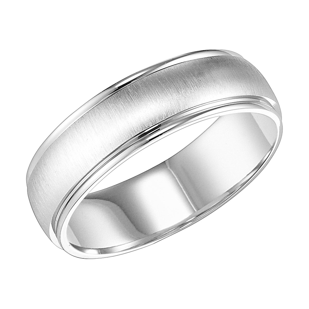 Traditional yet lustrous, this handsomely crafted, low dome, Comfort Fit wedding band is enhanced with a brushed finish and round edges