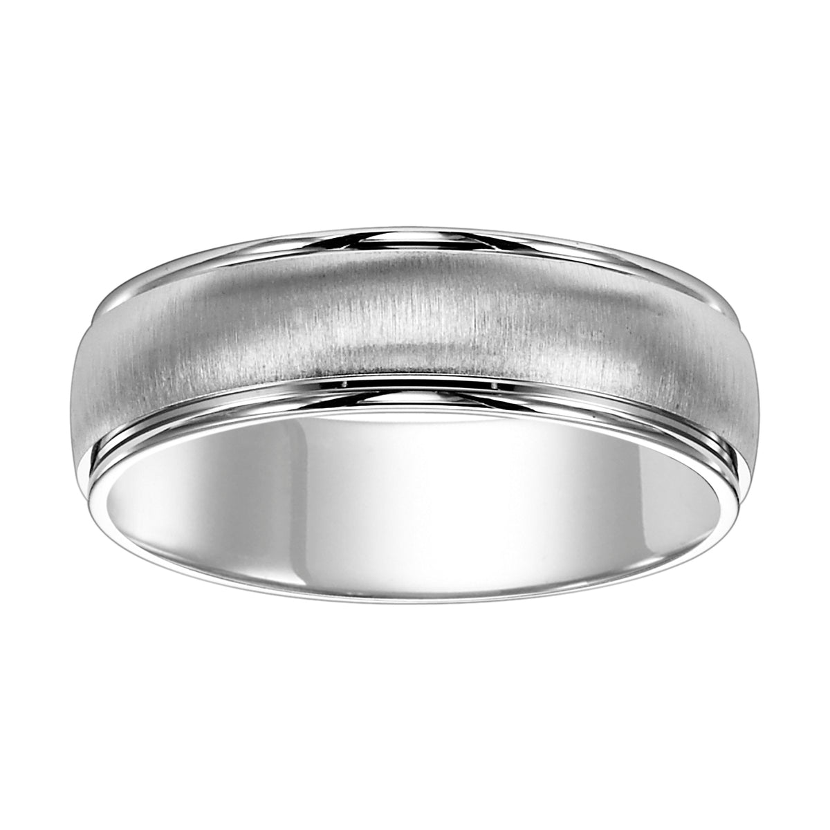 Traditional yet lustrous, this handsomely crafted, low dome, Comfort Fit wedding band is enhanced with a brushed finish and round edges