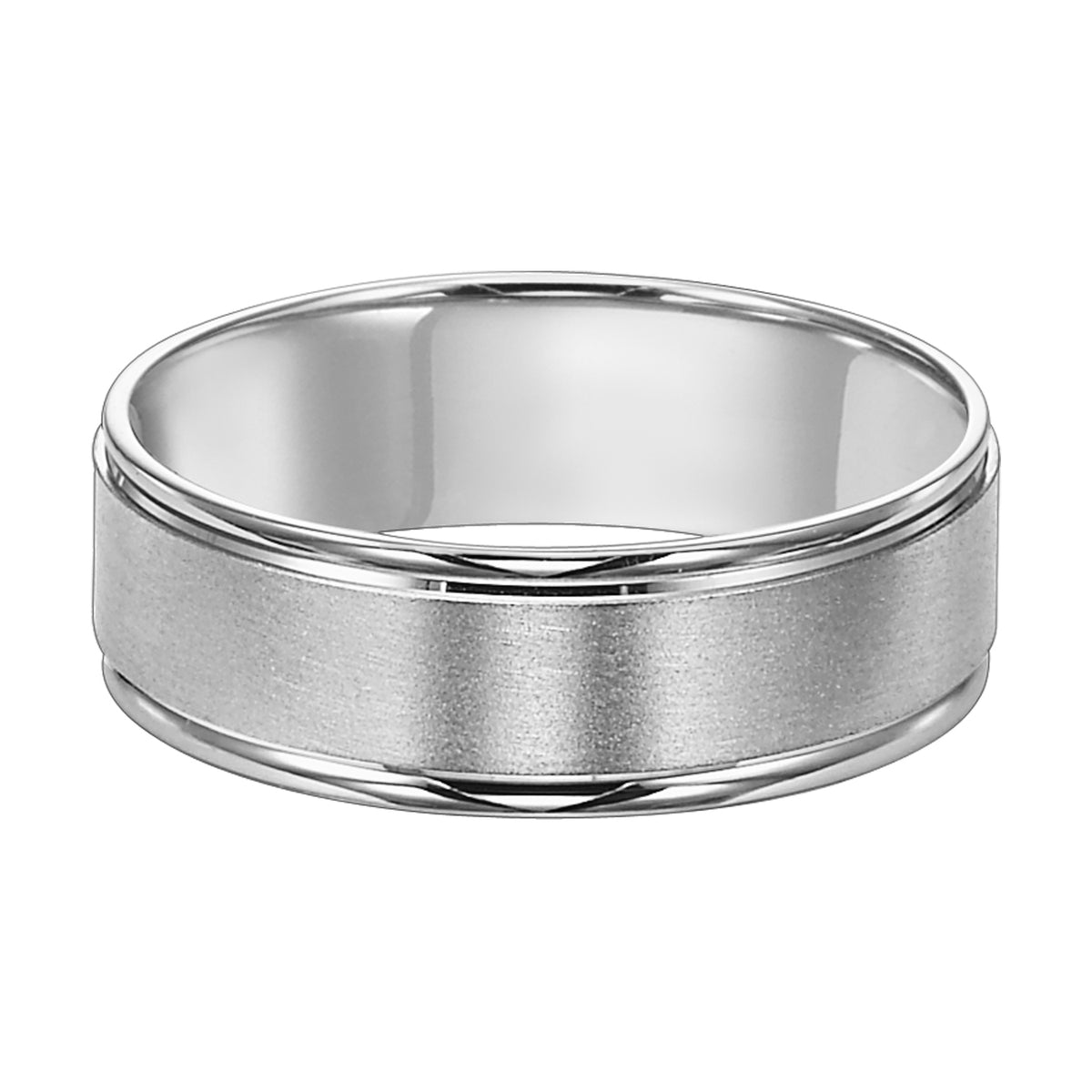 6MM Lightweight Standard Fit Carved Band with Brushed Center Finish and Polished Flat Round Edge Profile