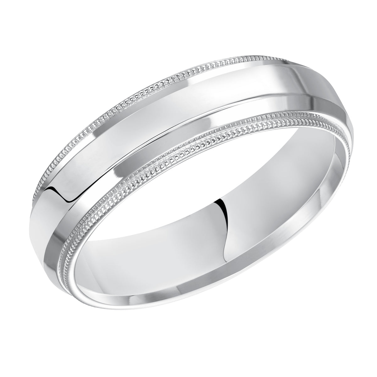 Classic lines inspired this sleek, low-domed, Comfort Fit wedding band enhanced with bright polished finish, milgrain and round edges