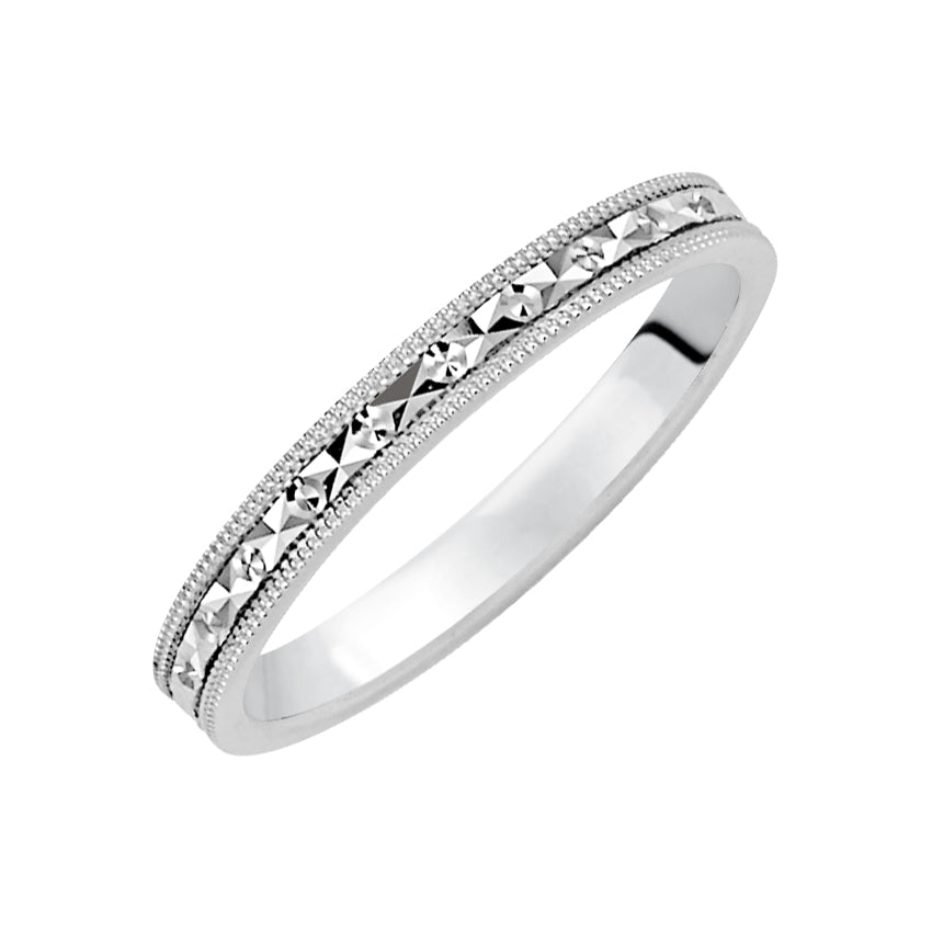 Flat Milgrain Edge Carved Wedding Band