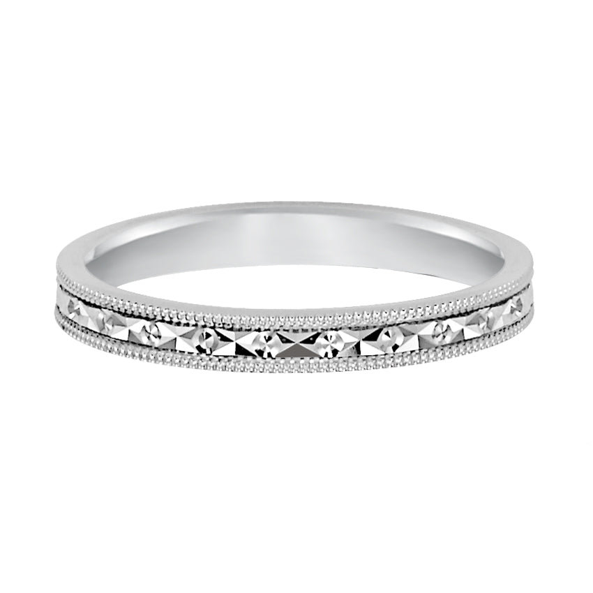 Flat Milgrain Edge Carved Wedding Band