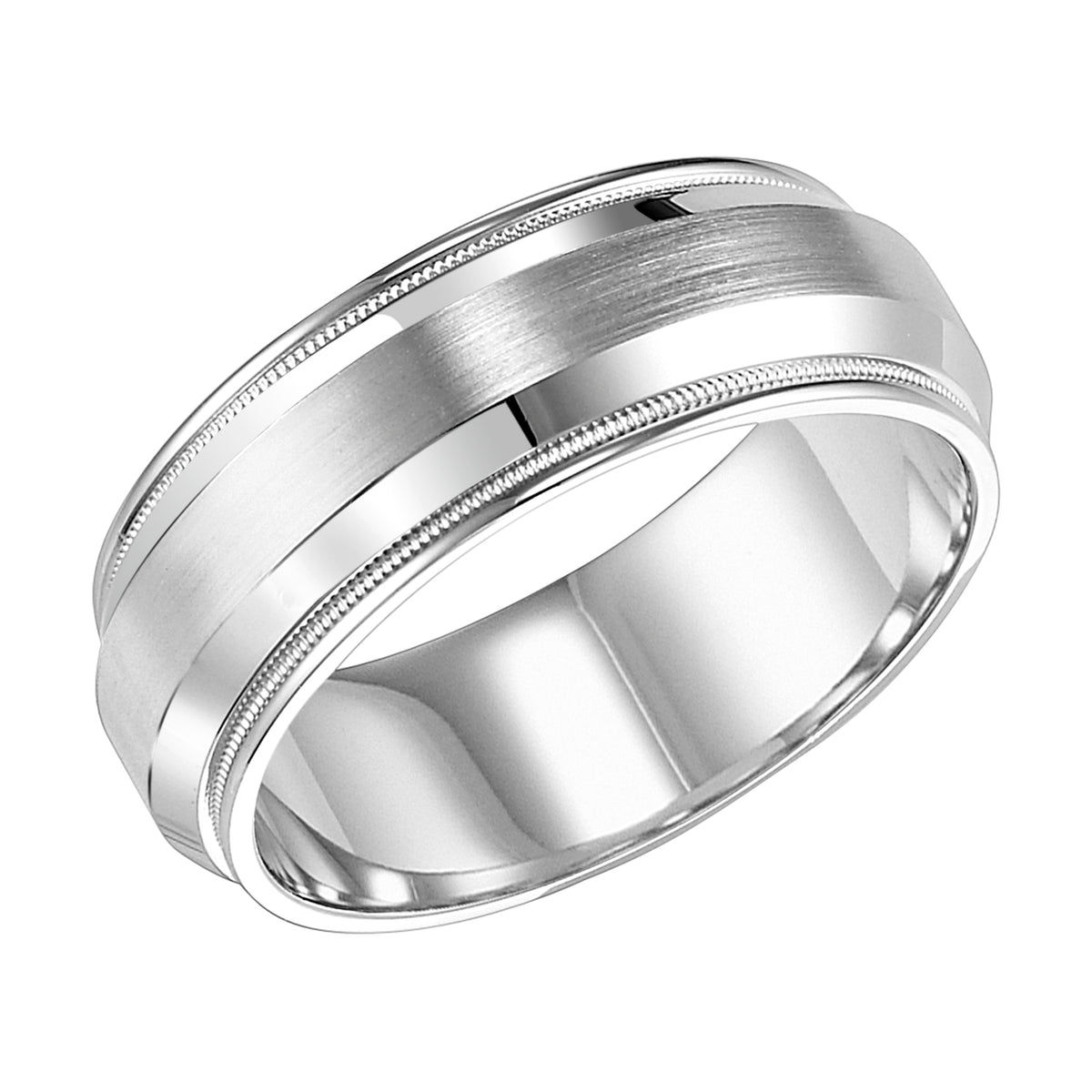 This low-domed, Comfort Fit wedding band features a brushed finish, milgrain and rounded edge to complete the fresh yet classic design