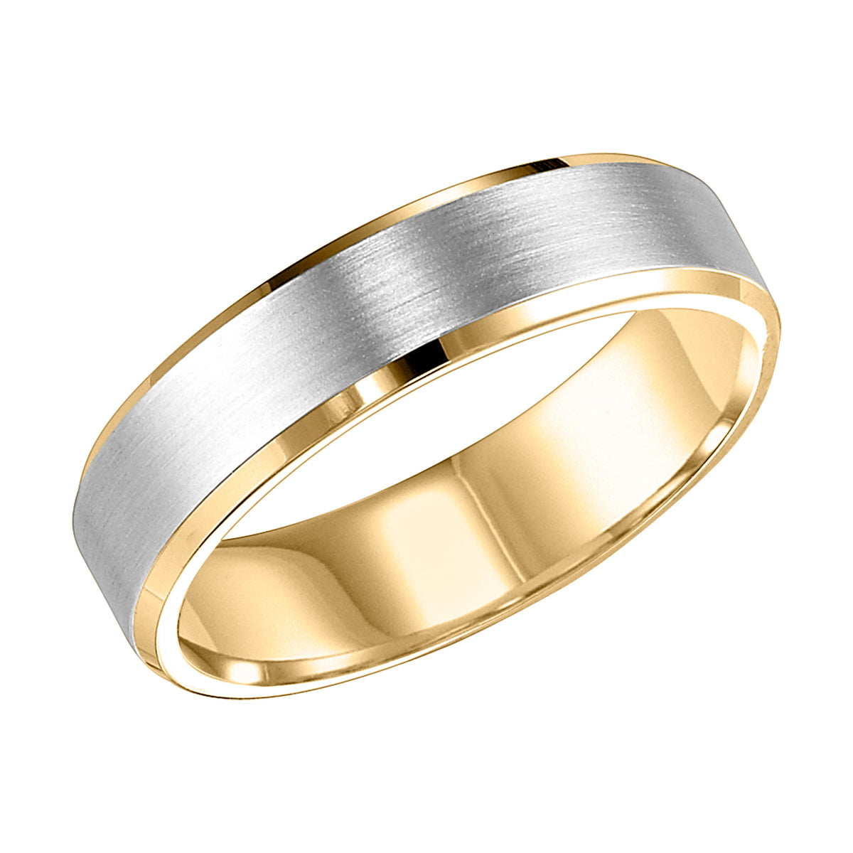 This crisp yet timeless, Comfort Fit wedding features a brushed finish with beveled edge
