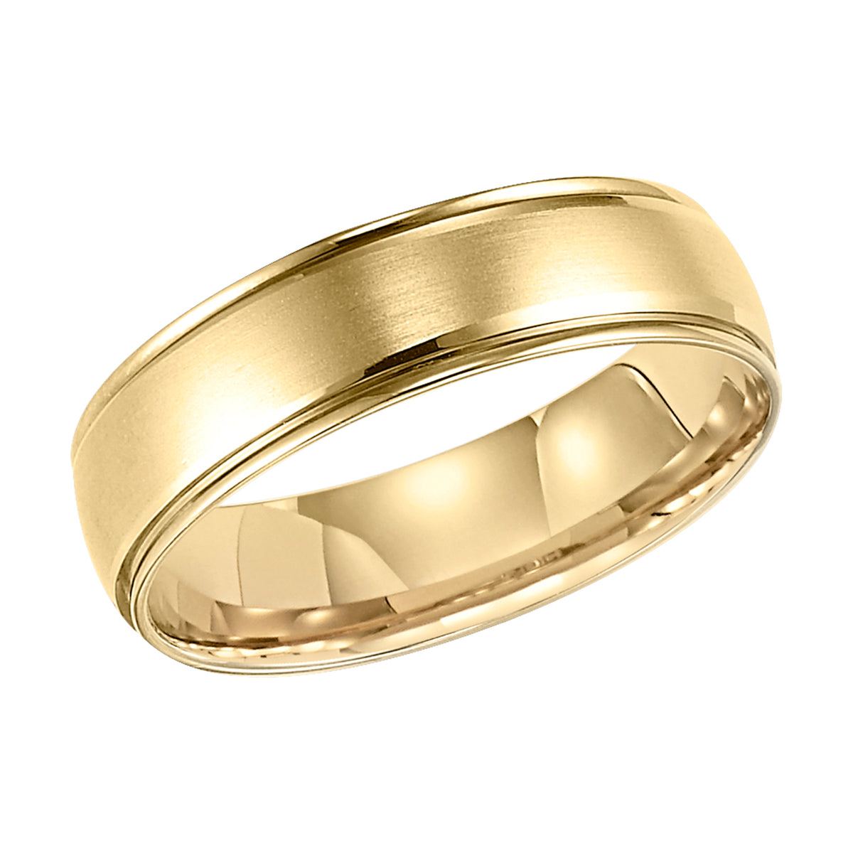This low-domed style Comfort Fit gold wedding band is enhanced with a brushed finish and round edges for a spectacular look