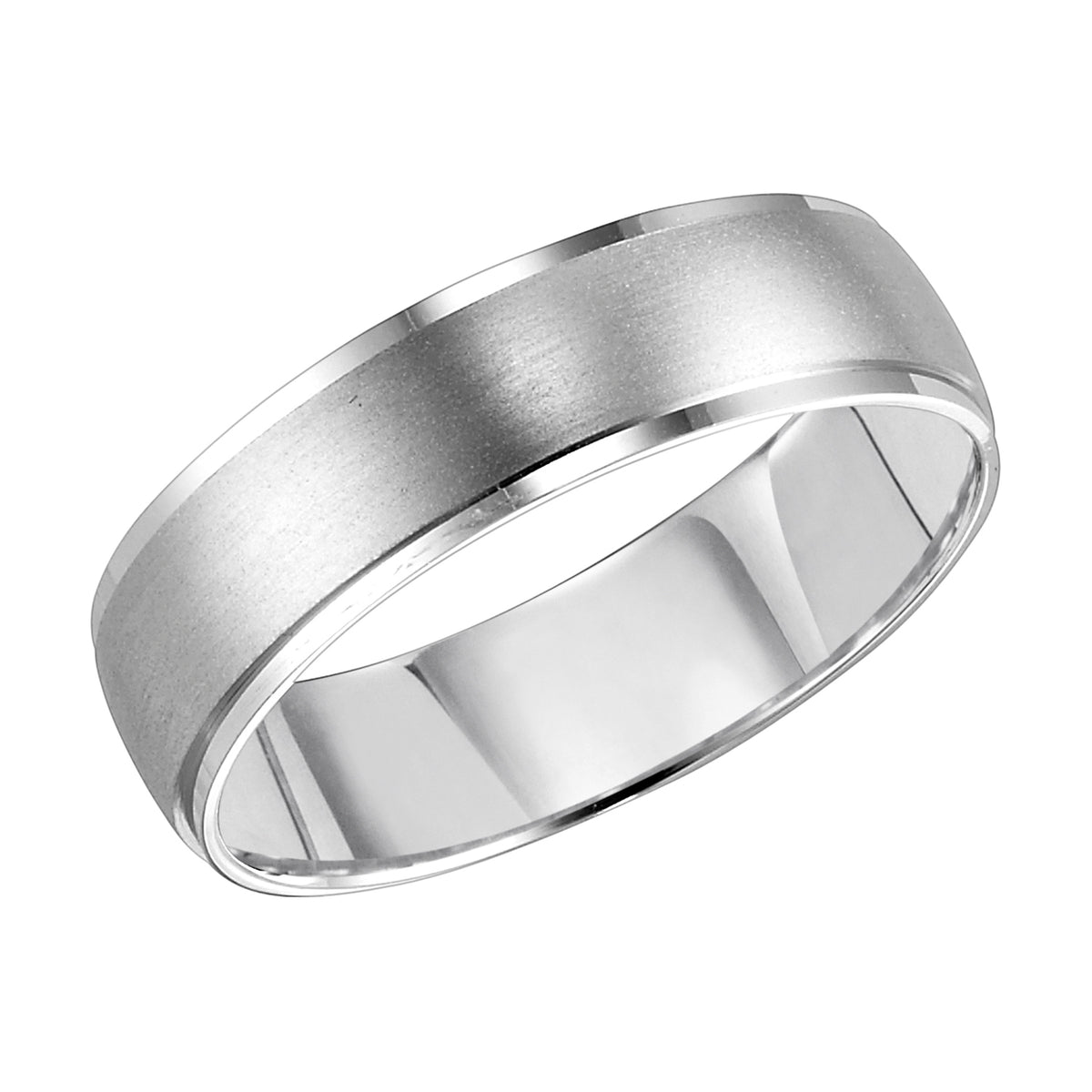 This low-domed style, Comfort Fit wedding band is enhanced with a brushed finish and flat edges for a stylish look