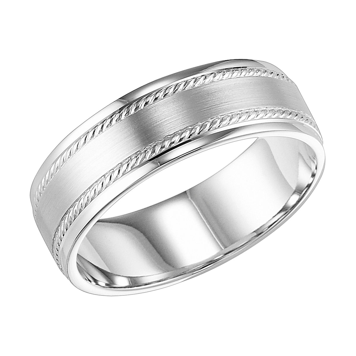Flat Roll Edge Carved Wedding Band