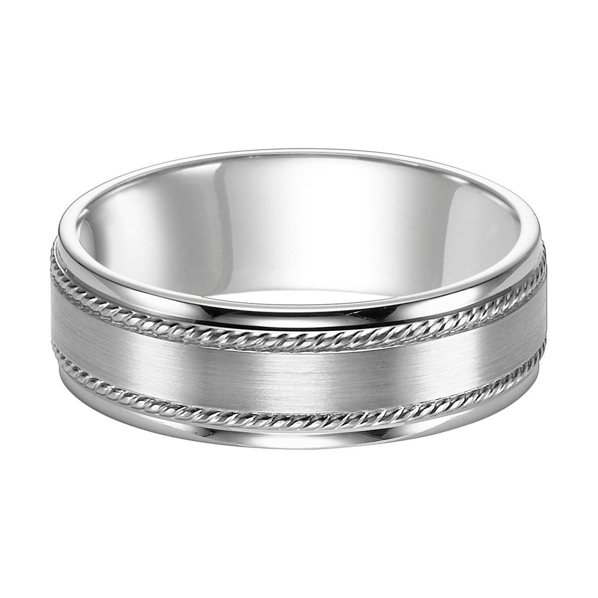 Flat Roll Edge Carved Wedding Band