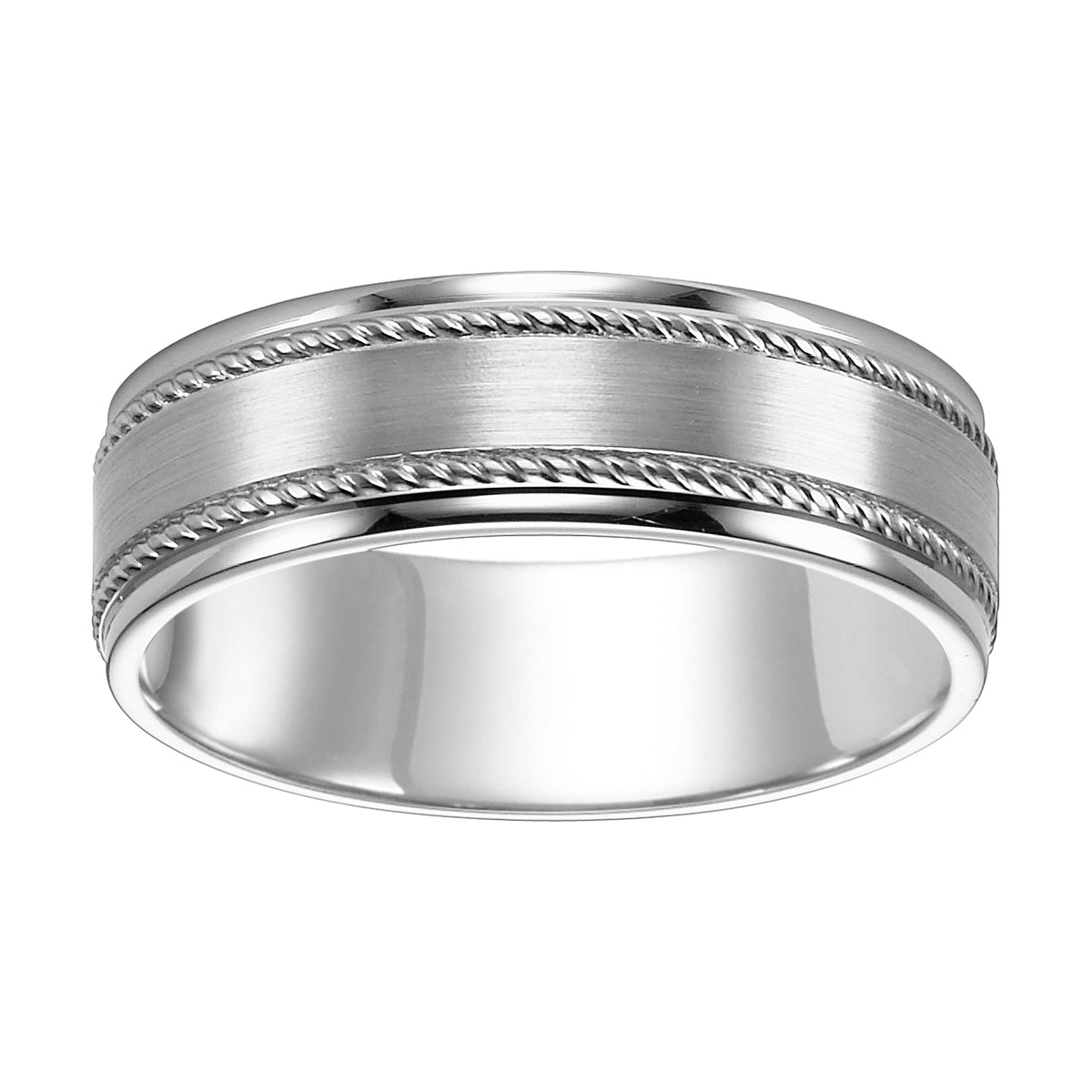 Flat Roll Edge Carved Wedding Band