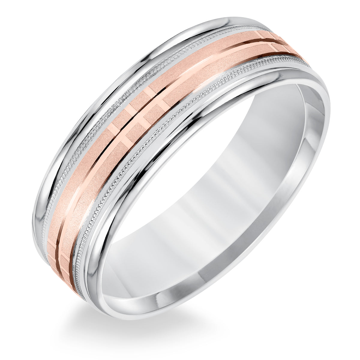 Flat Round Edge Carved Wedding Band