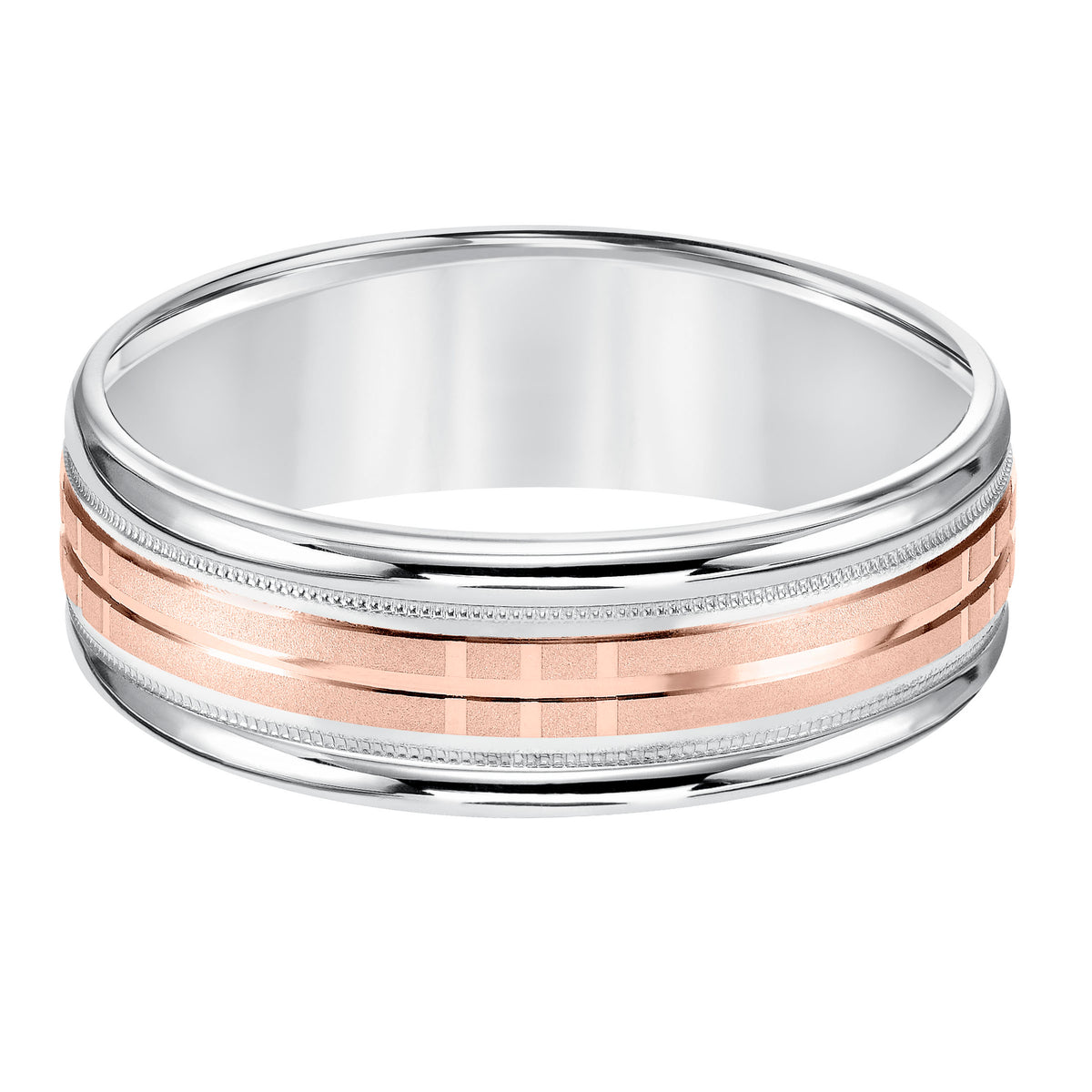 Flat Round Edge Carved Wedding Band