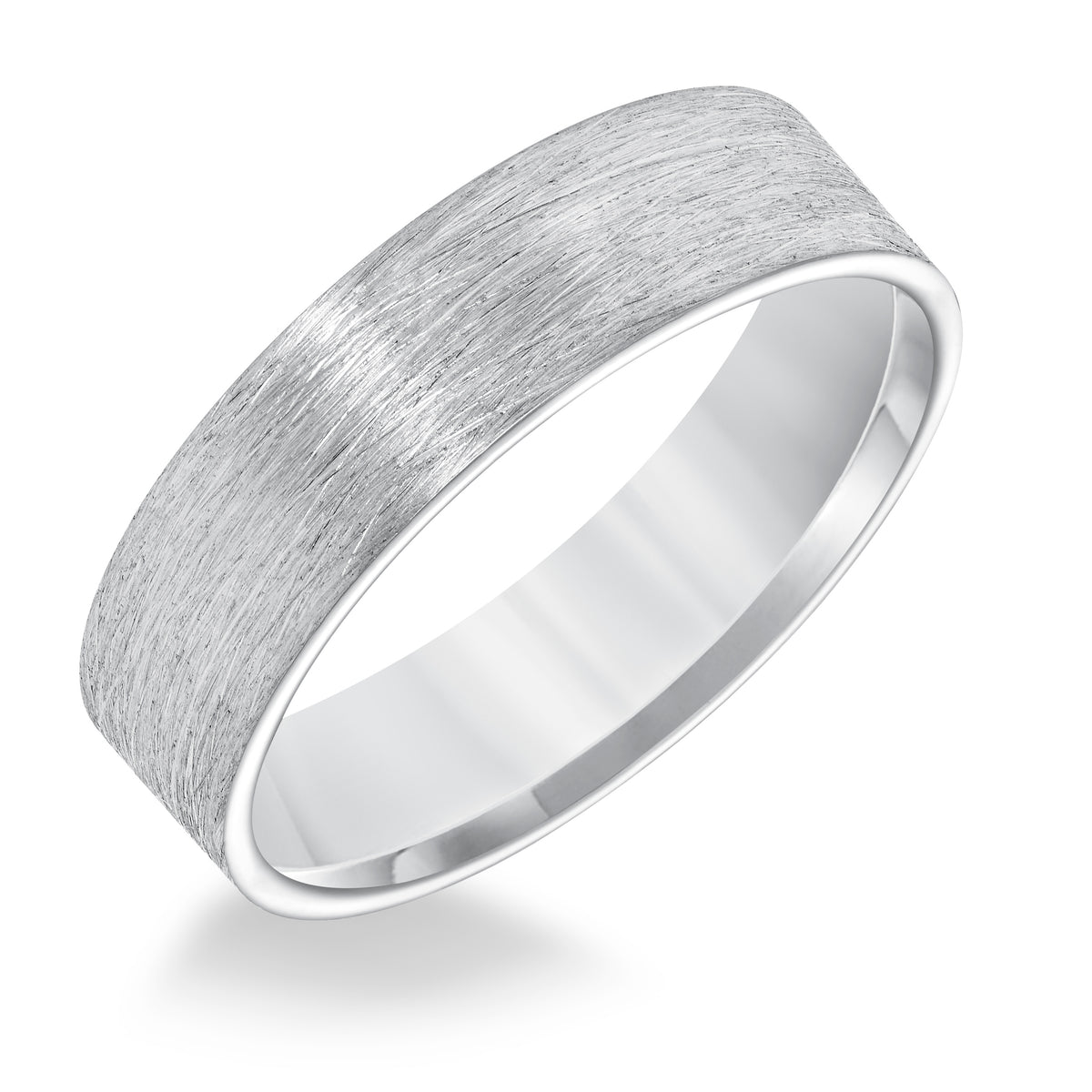 Men's wedding band with wire finish and flat profile