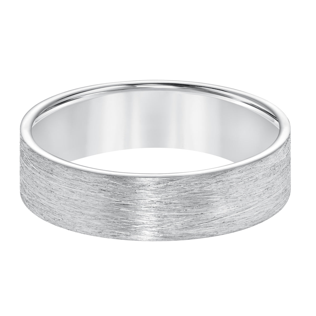 Men's wedding band with wire finish and flat profile