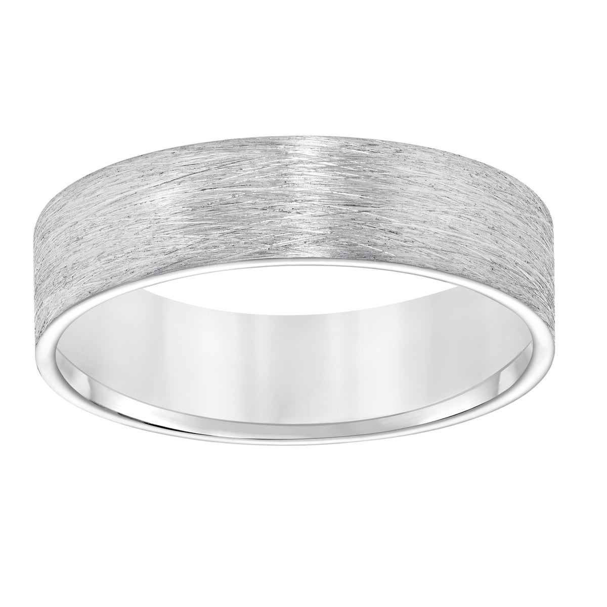 Men's wedding band with wire finish and flat profile