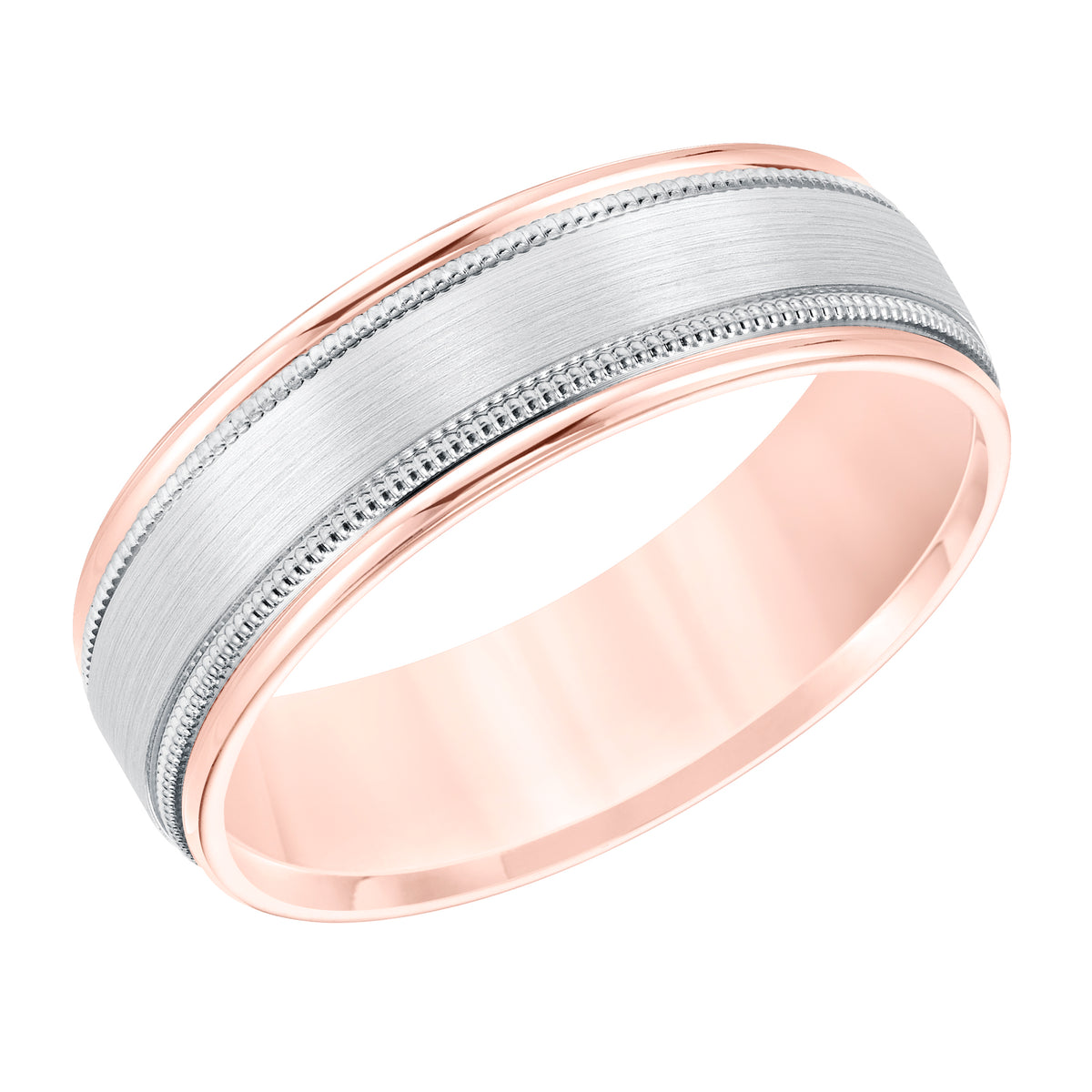 6.5MM Comfort Fit Wedding Band with Satin Finish and Milgrain Accent with Round Edges